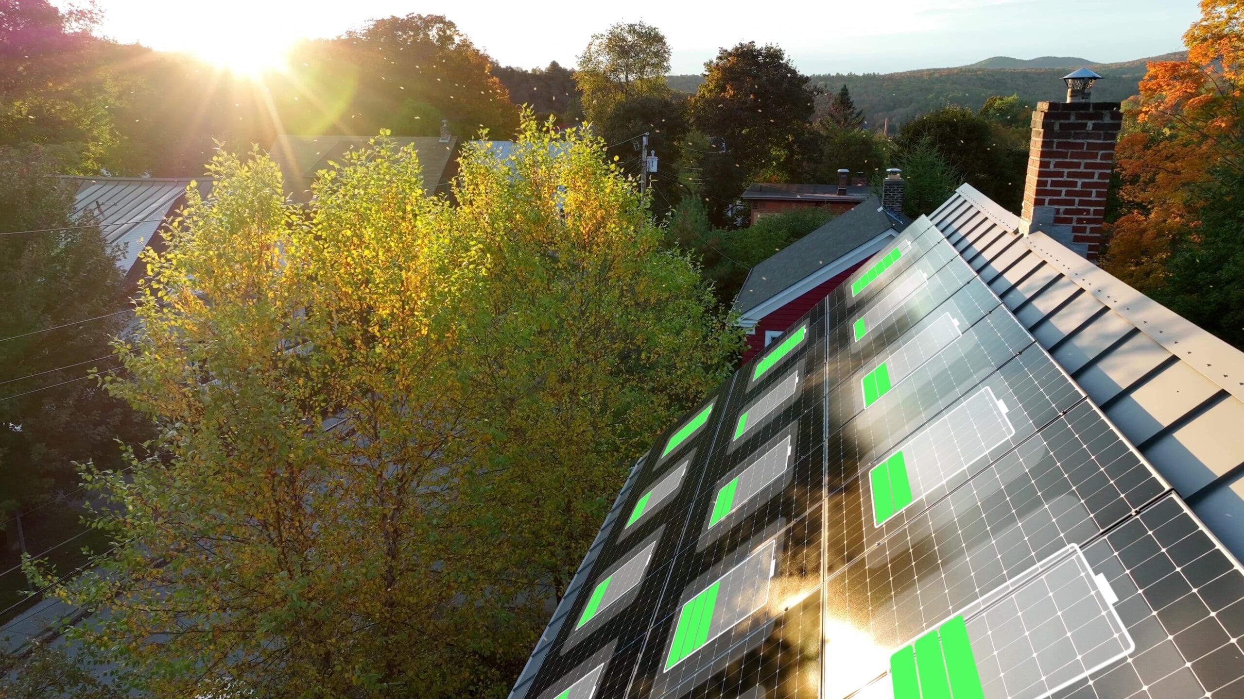 Solar panels with battery charging graphics icons